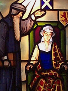 John Knox ermahnt Maria Stuart. Ein Kichenfenster in Kalifornien, USA. (Bild: Wikimedia Commons/Public Domain)