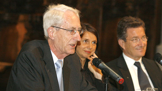 Ehemaliger EKD-Synodenprses Jrgen Schmude mit Wolfgang Huber und Katrin Gring-Eckardt